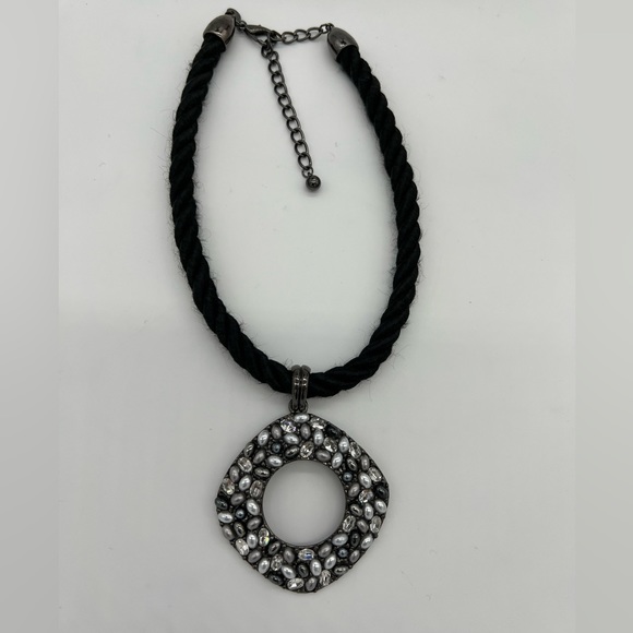 Chico's Jewelry - Chico’s Black Coed Necklace With Silver Pendant